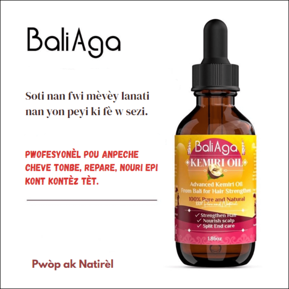 Lwil pou fè cheve grandi BaliAga Kemiri – Lwil natirèl | Ankouraje kwasans cheve - Bali Aga Beauty